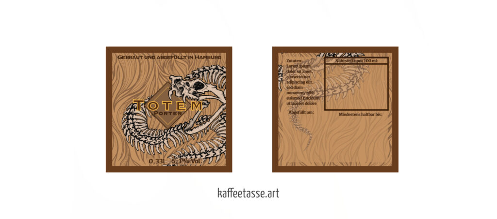 Grunge-style label illustration featuring a bone snake design for an alternative porter craft beer bottle.