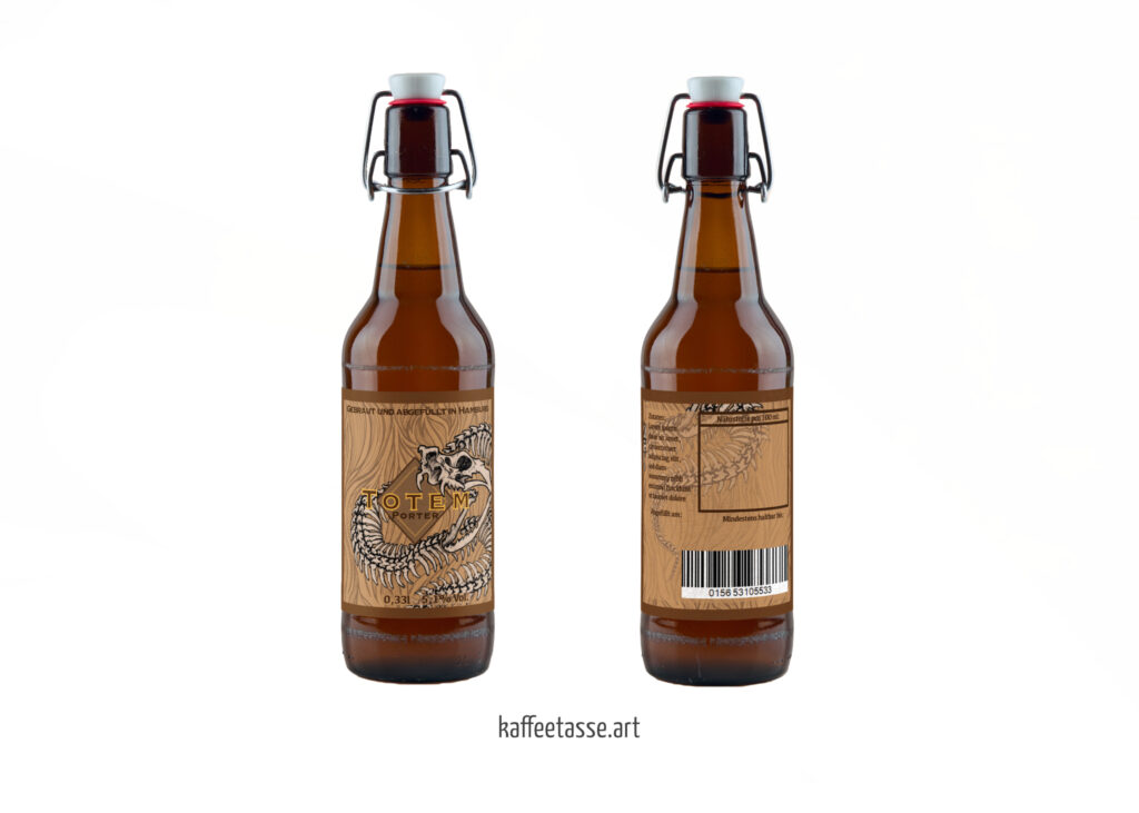 Grunge-style label illustration featuring a bone snake design for an alternative porter craft beer bottle.