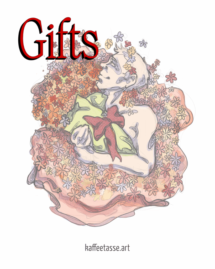 An editorial illustration exploring receiving gifts as one of the five love languages. This piece visualizes the emotional significance of thoughtful gestures and symbolic tokens in expressing love and appreciation within relationships.